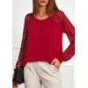 imagePRETTYGARDEN Womens Long Sleeve Shirts Lace Tops 2025 Fall Fashion Outfits Dressy Casual Blouses Work ClothesRed