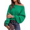 imagePRETTYGARDEN Fall Sweaters for Women 2025 Oversized Boat Neck Pullover Long Sleeve Knit Tops Cozy Winter Fashion ClothingGreen