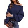 imagePRETTYGARDEN Fall Sweaters for Women 2025 Oversized Boat Neck Pullover Long Sleeve Knit Tops Cozy Winter Fashion ClothingNavy Blue