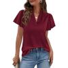 imagePRETTYGARDEN Womens 2026 Summer Blouses Dressy Casual Ruffle Cap Sleeve V Neck Business Work Trendy Cute Tops Spring OutfitsBurgundy