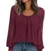 imagePRETTYGARDEN Womens Long Sleeve Shirts Lace Tops 2025 Fall Fashion Outfits Dressy Casual Blouses Work ClothesBurgundy