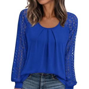 imagePRETTYGARDEN Womens Long Sleeve Shirts Lace Tops 2025 Fall Fashion Outfits Dressy Casual Blouses Work ClothesRoyal Blue