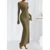 imagePRETTYGARDEN Womens Fall Fashion 2025 Long Sleeve Maxi Dress Ribbed Knit Boat Neck Bodycon Casual Dresses Going Out OutfitsArmy Green