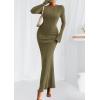 imagePRETTYGARDEN Womens Fall Fashion 2025 Long Sleeve Maxi Dress Ribbed Knit Boat Neck Bodycon Casual Dresses Going Out OutfitsArmy Green
