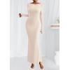 imagePRETTYGARDEN Womens Fall Fashion 2025 Long Sleeve Maxi Dress Ribbed Knit Boat Neck Bodycon Casual Dresses Going Out OutfitsBeige
