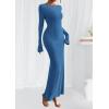 imagePRETTYGARDEN Womens Fall Fashion 2025 Long Sleeve Maxi Dress Ribbed Knit Boat Neck Bodycon Casual Dresses Going Out OutfitsBlue
