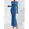 imagePRETTYGARDEN Womens Fall Fashion 2025 Long Sleeve Maxi Dress Ribbed Knit Boat Neck Bodycon Casual Dresses Going Out OutfitsBlue