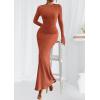 imagePRETTYGARDEN Womens Fall Fashion 2025 Long Sleeve Maxi Dress Ribbed Knit Boat Neck Bodycon Casual Dresses Going Out OutfitsBurnt Orange