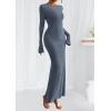 imagePRETTYGARDEN Womens Fall Fashion 2025 Long Sleeve Maxi Dress Ribbed Knit Boat Neck Bodycon Casual Dresses Going Out OutfitsDusty Blue