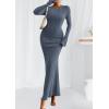 imagePRETTYGARDEN Womens Fall Fashion 2025 Long Sleeve Maxi Dress Ribbed Knit Boat Neck Bodycon Casual Dresses Going Out OutfitsDusty Blue