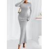imagePRETTYGARDEN Womens Fall Fashion 2025 Long Sleeve Maxi Dress Ribbed Knit Boat Neck Bodycon Casual Dresses Going Out OutfitsGrey