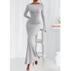 imagePRETTYGARDEN Womens Fall Fashion 2025 Long Sleeve Maxi Dress Ribbed Knit Boat Neck Bodycon Casual Dresses Going Out OutfitsGrey