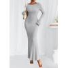 imagePRETTYGARDEN Womens Fall Fashion 2025 Long Sleeve Maxi Dress Ribbed Knit Boat Neck Bodycon Casual Dresses Going Out OutfitsGrey