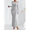 imagePRETTYGARDEN Womens Fall Fashion 2025 Long Sleeve Maxi Dress Ribbed Knit Boat Neck Bodycon Casual Dresses Going Out OutfitsGrey