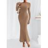 imagePRETTYGARDEN Womens Fall Fashion 2025 Long Sleeve Maxi Dress Ribbed Knit Boat Neck Bodycon Casual Dresses Going Out OutfitsKhaki