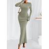 imagePRETTYGARDEN Womens Fall Fashion 2025 Long Sleeve Maxi Dress Ribbed Knit Boat Neck Bodycon Casual Dresses Going Out OutfitsLight Green