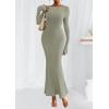 imagePRETTYGARDEN Womens Fall Fashion 2025 Long Sleeve Maxi Dress Ribbed Knit Boat Neck Bodycon Casual Dresses Going Out OutfitsLight Green