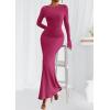imagePRETTYGARDEN Womens Fall Fashion 2025 Long Sleeve Maxi Dress Ribbed Knit Boat Neck Bodycon Casual Dresses Going Out OutfitsRose Red