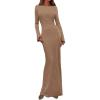 imagePRETTYGARDEN Womens Fall Fashion 2025 Long Sleeve Maxi Dress Ribbed Knit Boat Neck Bodycon Casual Dresses Going Out OutfitsKhaki