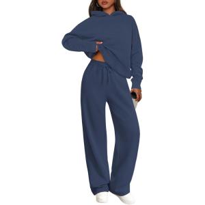 imagePRETTYGARDEN Womens 2 Piece Outfits Fall Sweatsuits Oversized Hoodies Wide Leg Sweatpants Tracksuits Lounge Matching SetsGrey Blue
