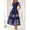 imagePRETTYGARDEN Boho Dresses for Women 2026 Summer Spring Casual Floral Short Sleeve V Neck Maxi Elastic Waist Dress PocketsNavy Blue White Flower