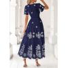 imagePRETTYGARDEN Boho Dresses for Women 2026 Summer Spring Casual Floral Short Sleeve V Neck Maxi Elastic Waist Dress PocketsNavy Blue White Flower