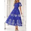 imagePRETTYGARDEN Boho Dresses for Women 2026 Summer Spring Casual Floral Short Sleeve V Neck Maxi Elastic Waist Dress PocketsRoyal Blue White Flower