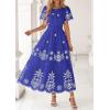 imagePRETTYGARDEN Boho Dresses for Women 2026 Summer Spring Casual Floral Short Sleeve V Neck Maxi Elastic Waist Dress PocketsRoyal Blue White Flower