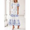 imagePRETTYGARDEN Boho Dresses for Women 2026 Summer Spring Casual Floral Short Sleeve V Neck Maxi Elastic Waist Dress PocketsWhite Blue Flower