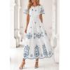 imagePRETTYGARDEN Boho Dresses for Women 2026 Summer Spring Casual Floral Short Sleeve V Neck Maxi Elastic Waist Dress PocketsWhite Blue Grey Flower
