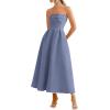 imagePRETTYGARDEN Cocktail Dresses for Women 2026 Summer Formal Elegant Tube Top Strapless Spring Wedding Guest Party Midi DressGrey Blue