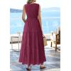 imagePRETTYGARDEN Summer Dresses for Women 2026 Sundresses Sleeveless V Neck Eyelet A Line Flowy Beach Vacation Spring Maxi DressBurgundy
