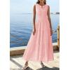 imagePRETTYGARDEN Summer Dresses for Women 2026 Sundresses Sleeveless V Neck Eyelet A Line Flowy Beach Vacation Spring Maxi DressPink