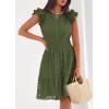 imagePRETTYGARDEN Womens 2026 Summer Sundresses Eyelet Cap Sleeve V Neck Short Boho Wedding Guest Dress Beach Vacation ClothesArmy Green