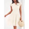 imagePRETTYGARDEN Womens 2026 Summer Sundresses Eyelet Cap Sleeve V Neck Short Boho Wedding Guest Dress Beach Vacation ClothesBeige