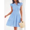 imagePRETTYGARDEN Womens 2026 Summer Sundresses Eyelet Cap Sleeve V Neck Short Boho Wedding Guest Dress Beach Vacation ClothesLight Blue