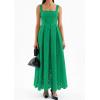 imagePRETTYGARDEN Womens Sleeveless Maxi Summer Dresses 2026 Hollow Out Eyelet Square Neck Ruffle Flowy Beach Vacation SundressGreen