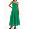 imagePRETTYGARDEN Womens Sleeveless Maxi Summer Dresses 2026 Hollow Out Eyelet Square Neck Ruffle Flowy Beach Vacation SundressGreen