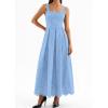 imagePRETTYGARDEN Womens Sleeveless Maxi Summer Dresses 2026 Hollow Out Eyelet Square Neck Ruffle Flowy Beach Vacation SundressLight Blue