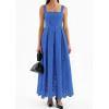 imagePRETTYGARDEN Womens Sleeveless Maxi Summer Dresses 2026 Hollow Out Eyelet Square Neck Ruffle Flowy Beach Vacation SundressRoyal Blue