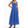 imagePRETTYGARDEN Womens Sleeveless Maxi Summer Dresses 2026 Hollow Out Eyelet Square Neck Ruffle Flowy Beach Vacation SundressRoyal Blue