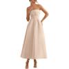 imagePRETTYGARDEN Cocktail Dresses for Women 2026 Summer Formal Elegant Tube Top Strapless Spring Wedding Guest Party Midi DressBeige