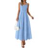 imagePRETTYGARDEN Womens Sleeveless Maxi Summer Dresses 2026 Hollow Out Eyelet Square Neck Ruffle Flowy Beach Vacation SundressLight Blue
