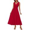 imagePRETTYGARDEN Womens Summer Casual Dresses 2026 Spring Sleeveless V Neck Midi Business Work A Line Pleated Cocktail DressRed