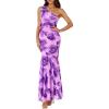 imagePRETTYGARDEN Womens Summer One Shoulder Maxi Dress 2026 Floral Sleeveless Bodycon Mesh Long Formal Wedding Guest DressesPurple Flower