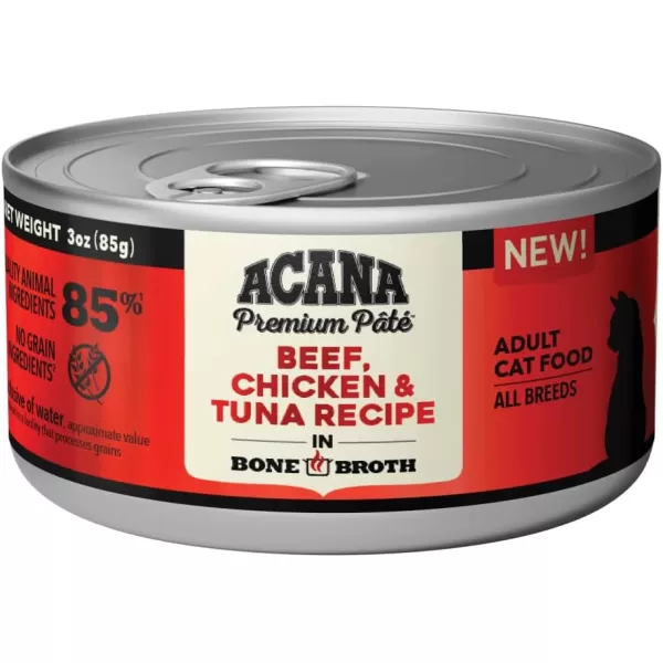 imageACANA PREMIUM PATE Wet Cat Food for Kittens High Protein Chicken and Tuna in Bone Broth Recipe 3 oz Case of 24Wet Food Beef Chicken amp Tuna 3 Ounce Pack of 1