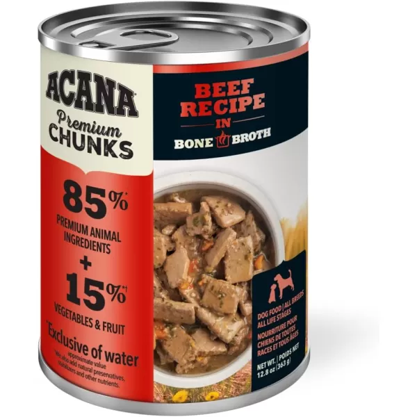 imageACANA Premium Chunks Wet Dog Food Beef Recipe in Bone Broth 128oz Case of 12Wet Food Beef 128 Ounce Pack of 12