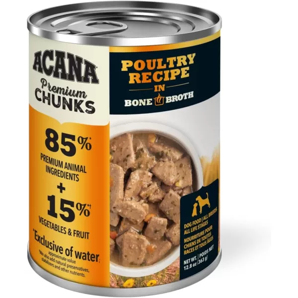 imageACANA Premium Chunks Wet Dog Food Beef Recipe in Bone Broth 128oz Case of 12Wet Food Poultry 128 Ounce Pack of 12