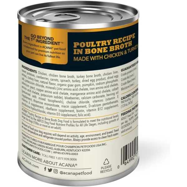 imageACANA Premium Chunks Wet Dog Food Beef Recipe in Bone Broth 128oz Case of 12Wet Food Poultry 128 Ounce Pack of 12