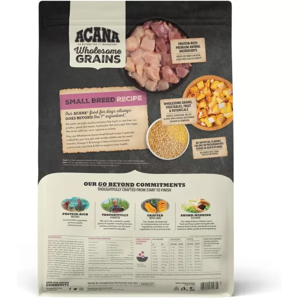 imageACANA Wholesome Grains Dry Dog Food Red Meat and Grains Gluten Free Beef Pork and Lamb Recipe 225lbSmall Breed 4 Pound Pack of 1